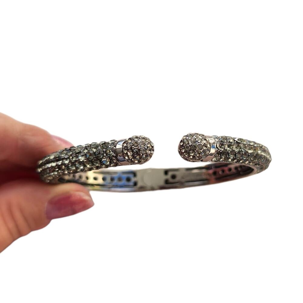 Vintage Joan Boyce‎ Gray Rhinestone Gunmetal Clamper Bangle Bracelet Crystals